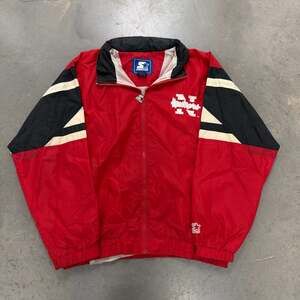 Vintage 90s Starter Nebraska Huskers Full Zip Nylon Windbreaker Jacket Size L